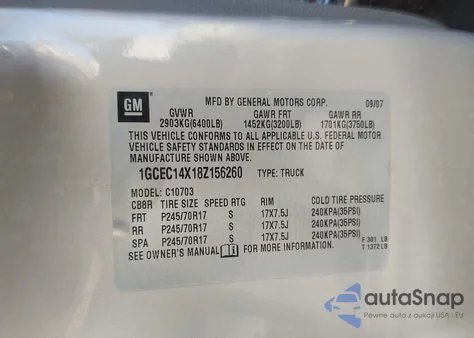 2008 Chevrolet Silverado 1500 Work Truck from USA, damaged, VIN 1GCEC14X18Z156260